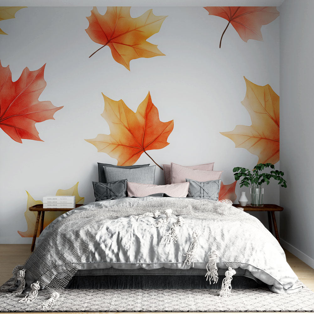 Papier peint feuilles d'automne | Motifs sur fond blanc — LePapierPeint