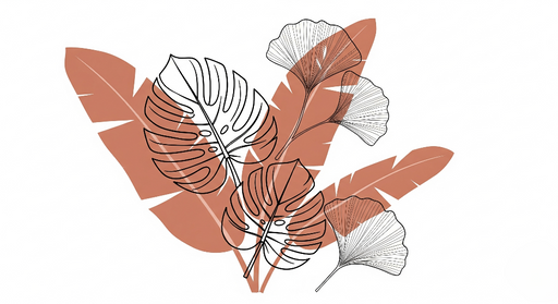 Papier peint feuilles dans les tons terreux Design moderne et épuré de feuillage tropical