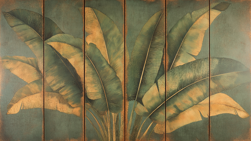 Papier peint feuilles de bananier Feuilles stylisées sur fond émeraude