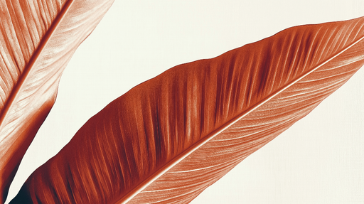 Papier peint feuilles de bananier Grandes feuilles orange sur fond clair