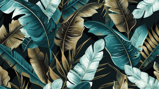 Papier peint feuilles de bananier larges feuilles vert et or