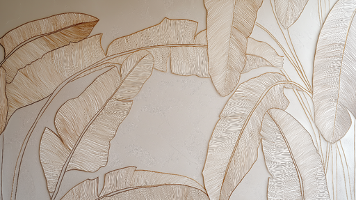 Papier peint feuilles de bananier Motif élégant et minimaliste de feuilles aux lignes dorées