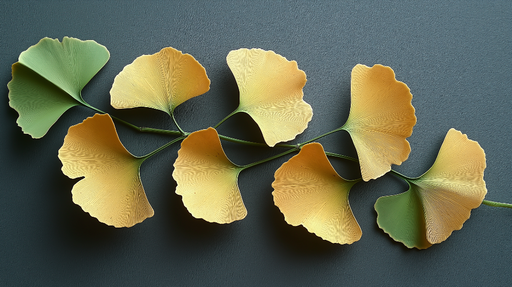 Papier peint feuilles de ginkgo Motif élégant de feuilles de ginkgo en dégradé de jaune et vert