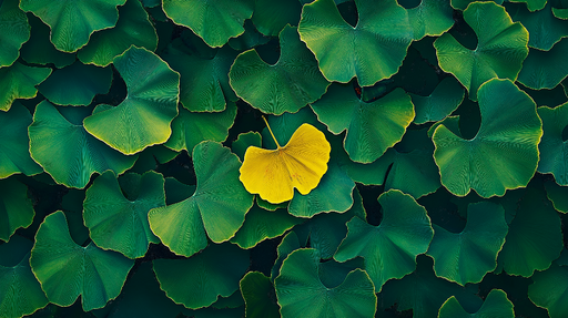 Papier peint feuilles de ginkgo Motif luxuriant de feuilles vertes avec une touche dorée