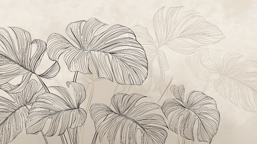 Papier peint feuilles de monstera Design épuré et minimaliste en ligne de contour