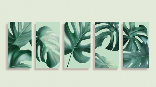 Papier peint feuilles de monstera Ensemble de motifs luxuriants sur fond pastel