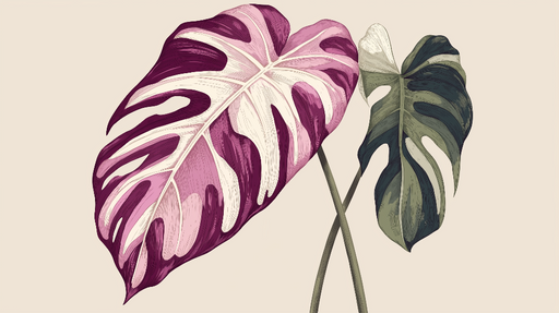 Papier peint feuilles de monstera Feuilles tropicales aux nuances de rose et vert