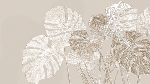 Papier peint feuilles de monstera Motifs délicats en lignes sur fond beige