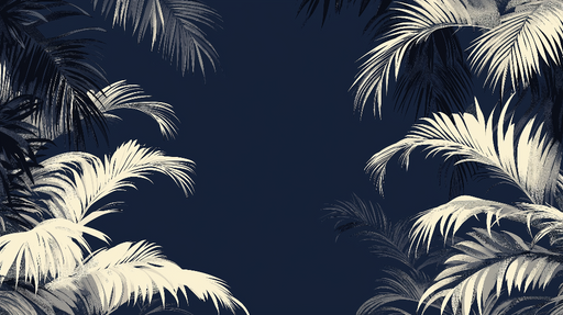 Papier peint feuilles de palmier bleu canard Motif élégant sur fond sombre