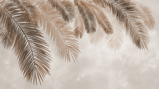 Papier peint feuilles de palmier Élégantes feuilles dorées sur fond lumineux