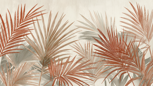 Papier peint feuilles de palmier Motifs de palmiers dans des tons terreux et neutres