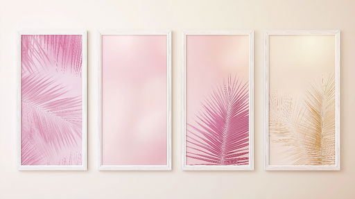 Papier peint feuilles de palmier Motifs délicats dans des tons roses et dorés