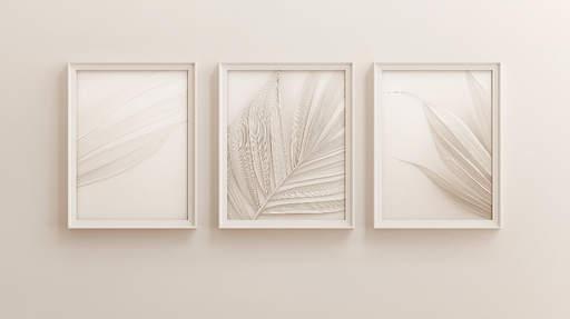 Papier peint feuilles décoratif Trois cadres minimalistes avec des motifs de feuilles délicates