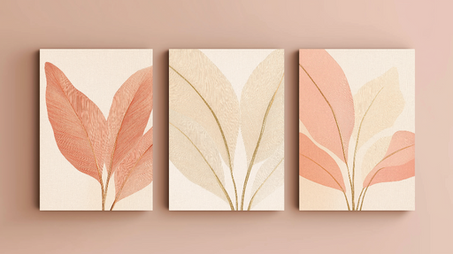Papier peint feuilles délicates Motif contemporain aux nuances de rose et beige
