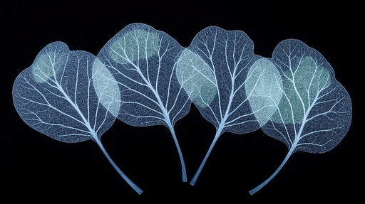 Papier peint feuilles délicates Motif lumineux de feuilles translucides sur fond noir