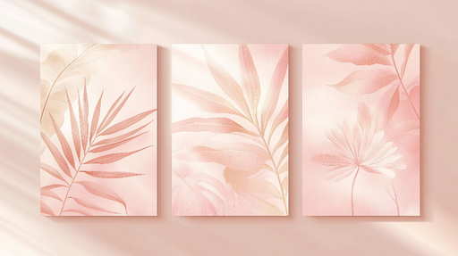 Papier peint feuilles délicates Motifs floraux doux sur fond rose