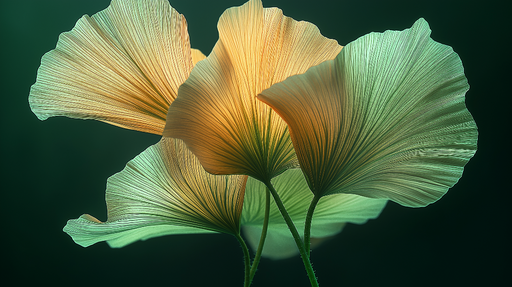 Papier peint feuilles délicates Silhouettes élégantes de feuilles colorées sur fond sombre