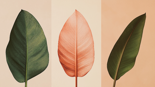 Papier peint feuilles Design minimaliste avec des feuilles dans des tons de vert et de rose