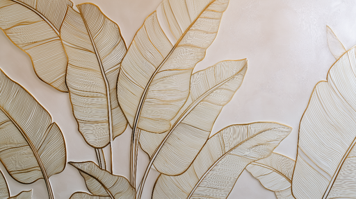 Papier peint feuilles dorées Élégantes feuilles aux contours raffinés sur fond doux