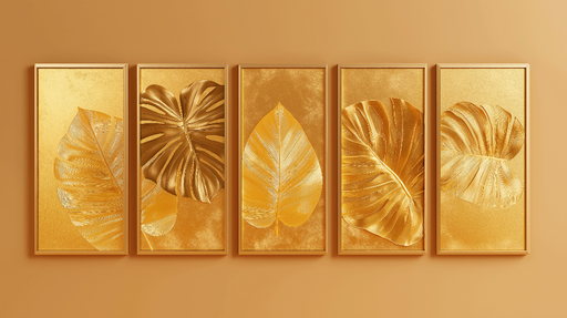 Papier peint feuilles dorées Élégantes feuilles en relief sur fond chaleureux
