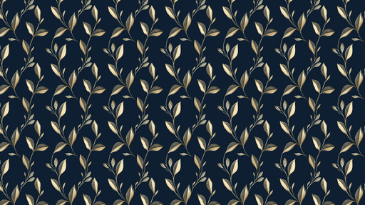 Papier peint feuilles dorées Élégantes tiges dorées sur fond bleu nuit