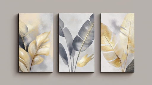 Papier peint feuilles dorées Ensemble de feuilles élégantes aux nuances gris et or