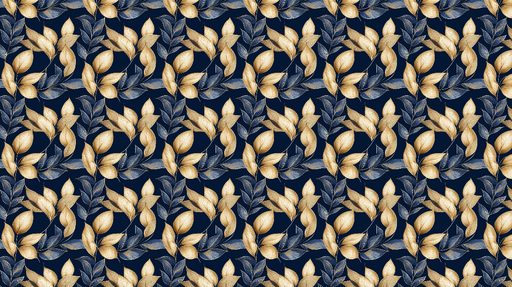 Papier peint feuilles dorées et bleues Motifs de feuillage sur fond navy