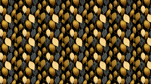 Papier peint feuilles dorées et grises Motif élégant sur fond noir