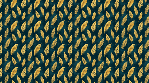 Papier peint feuilles dorées Feuilles élégantes sur fond bleu foncé