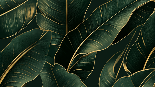 Papier peint feuilles dorées Motif de feuilles tropicales avec des touches dorées sur fond vert foncé