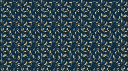 Papier peint feuilles dorées Motif élégant de feuilles aux reflets dorés sur fond bleu nuit