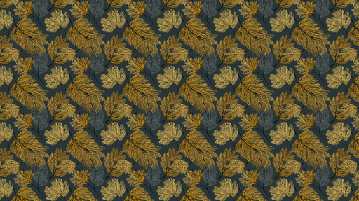 Papier peint feuilles dorées Motif luxuriant de feuilles jaunes et grises sur fond sombre