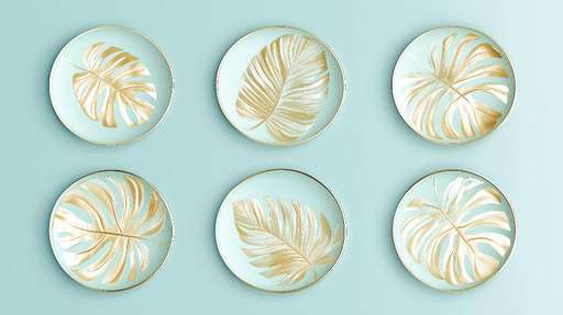 Papier peint feuilles dorées Motifs de palmiers sur fond bleu doux