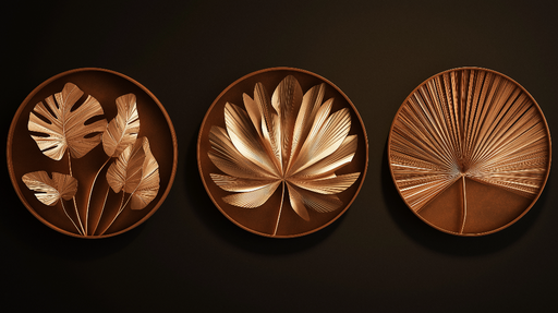 Papier peint feuilles dorées Trio de motifs de feuilles élégantes en relief