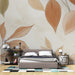 Papier peint feuilles douces avec motif de feuilles aux teintes terreuses et pastel pour chambre moderne
