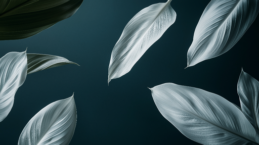 Papier peint feuilles élégantes Feuilles blanches et vertes sur fond bleu canard