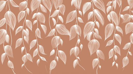 Papier peint feuilles élégantes Motif de feuilles blanches sur fond terracotta