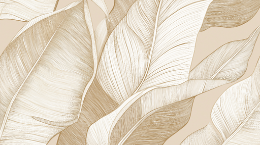 Papier peint feuilles élégantes Motif délicat de feuilles stylisées en beige et blanc