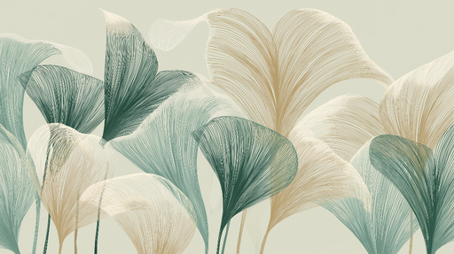 Papier peint feuilles élégantes Motifs de feuilles en lignes délicates dans des teintes apaisantes