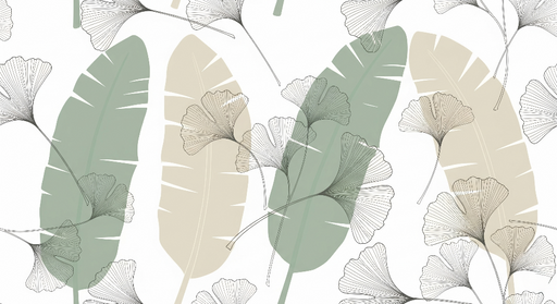 Papier peint feuilles et ginkgo Un design floral apaisant en nuances délicates