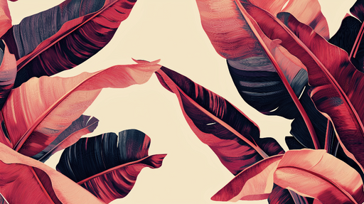 Papier peint feuilles exotiques Feuilles tropicales aux nuances de rouge et noir