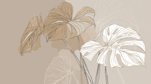 Papier peint feuilles Feuilles de monstera en lignes délicates sur fond doux