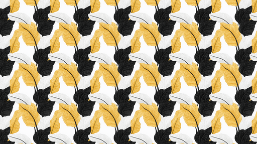 Papier peint feuilles Feuilles noires, blanches et jaunes dans un motif élégant