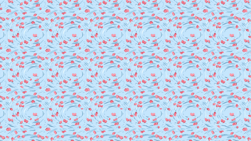 Papier peint feuilles flottantes Motif de feuilles roses sur fond bleu aquatique