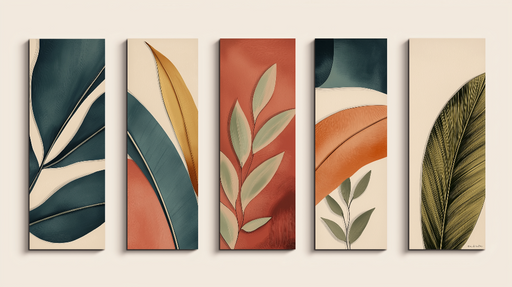 Papier peint feuilles graphiques Motifs de feuillage stylisés aux couleurs contrastantes