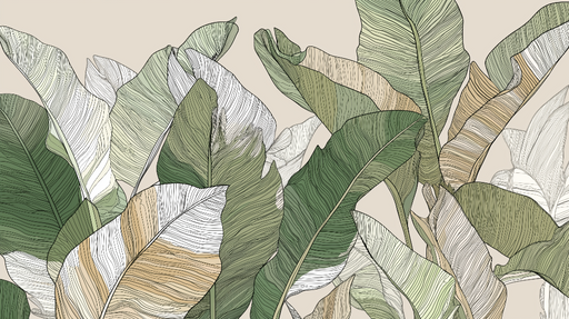 Papier peint feuilles luxuriantes Design raffiné avec motifs de feuilles dans des teintes vertes et brunes