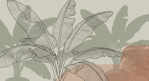 Papier peint feuilles minimalistes Illustration élégante de plantes aux contours linéaires