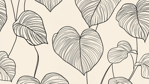 Papier peint feuilles minimalistes Motif linéaire de feuilles avec fond doux