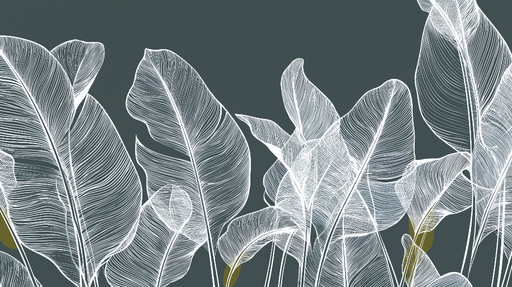 Papier peint feuilles minimalistes Motifs de feuilles blanches sur fond sombre