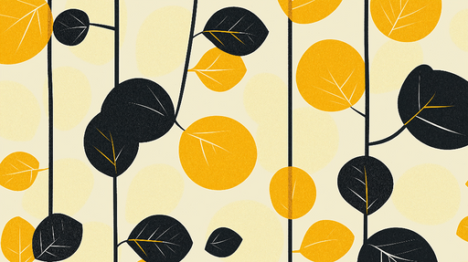 Papier peint feuilles modernes Motif contemporain de feuilles noires et jaunes sur fond clair